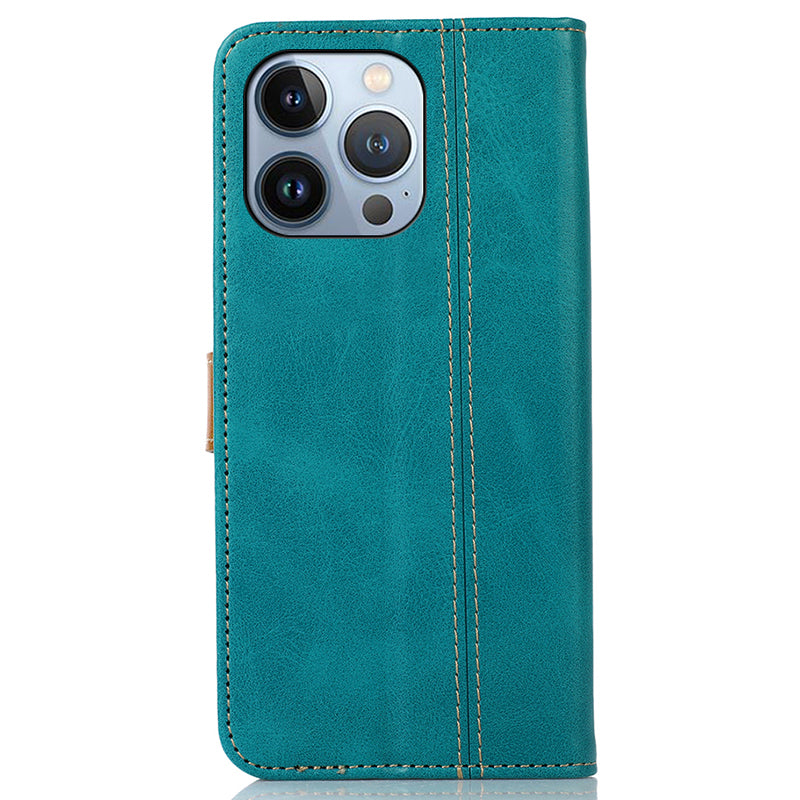 For iPhone 16 Pro Max Case Leather Wallet Stand Calf Texture Phone Protective Cover - Light Green