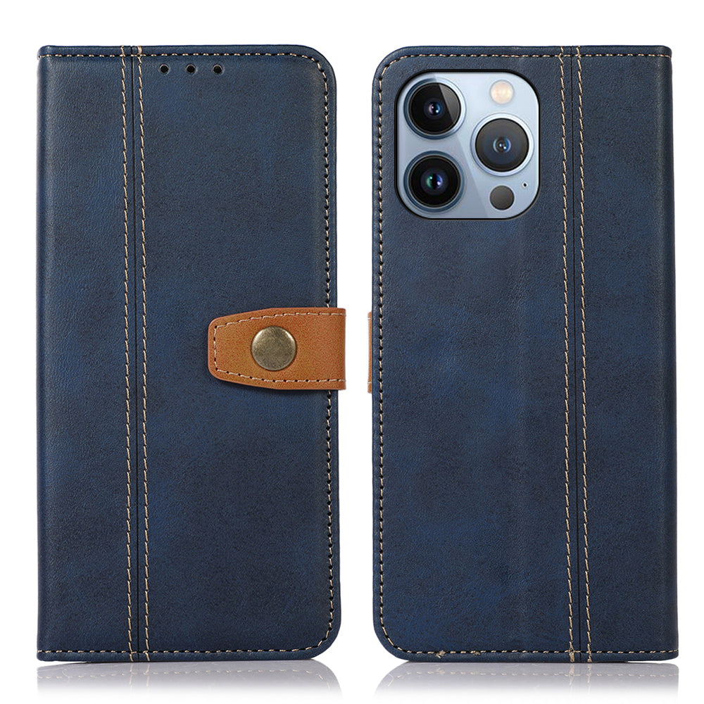 For iPhone 16 Pro Case Leather Wallet Stand Phone Cover Calf Texture Phone Shell - Sapphire