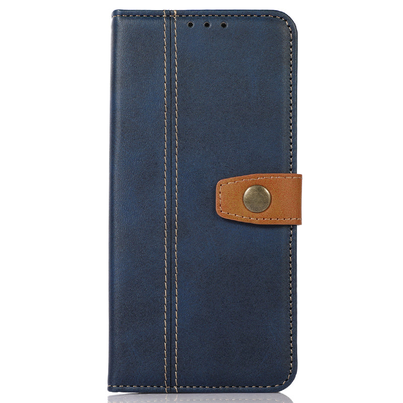 For iPhone 16 Pro Case Leather Wallet Stand Phone Cover Calf Texture Phone Shell - Sapphire