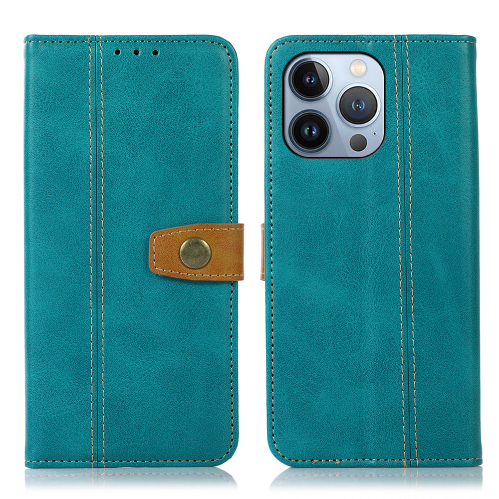 For iPhone 16 Pro Case Leather Wallet Stand Phone Cover Calf Texture Phone Shell - Light Green