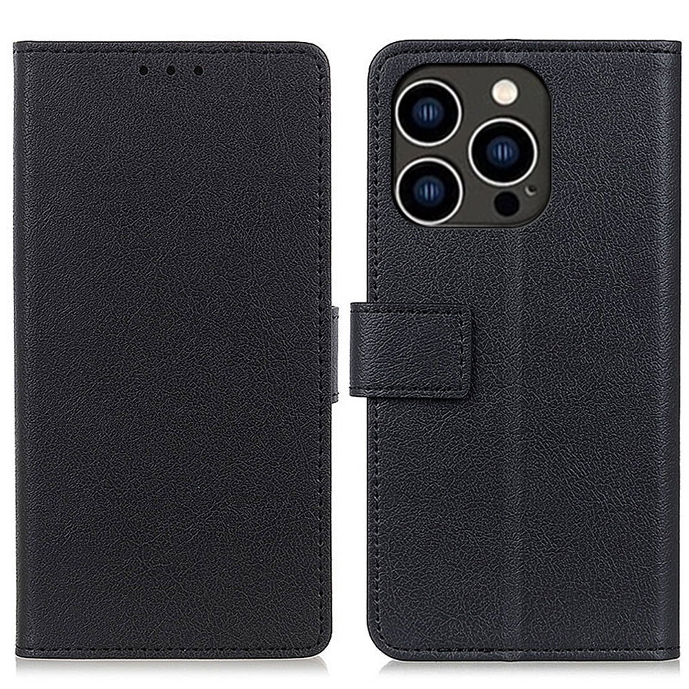 For iPhone 16 Pro Wallet Case Protective Stand Leather Phone Cover - Black
