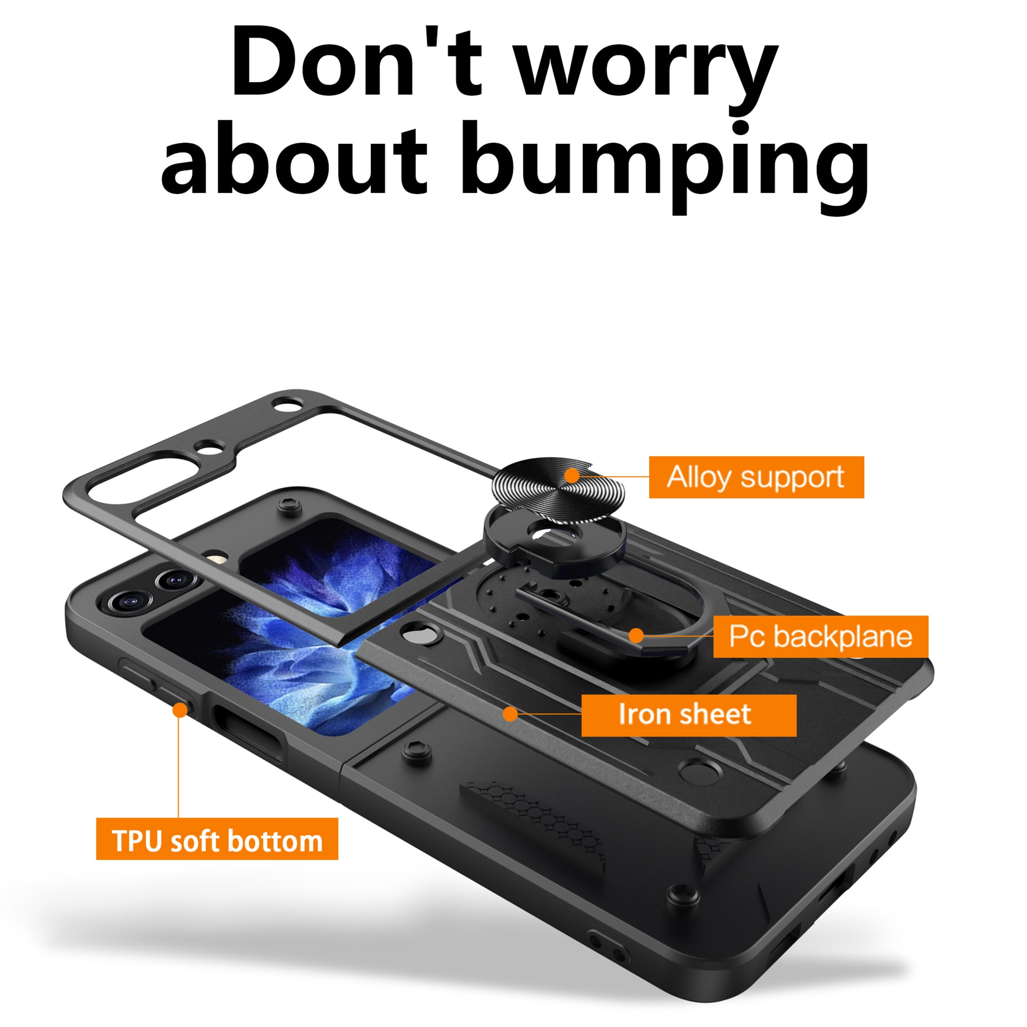 For Samsung Galaxy Z Flip6 5G Case PC+TPU Kickstand Magnetic Car Mount Phone Cover - Sapphire