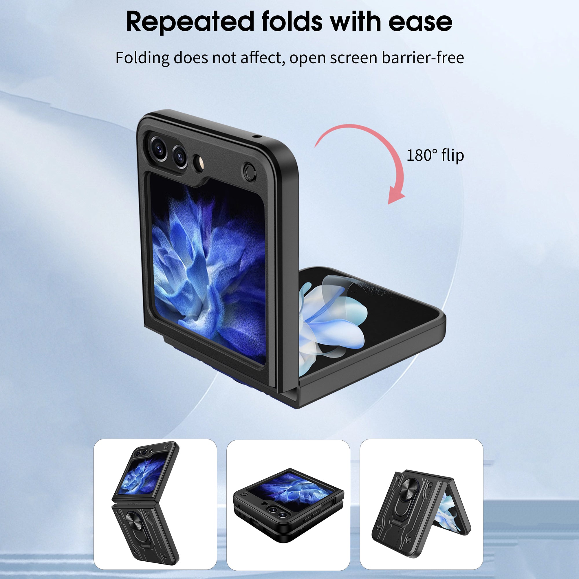 For Samsung Galaxy Z Flip6 5G Case PC+TPU Kickstand Magnetic Car Mount Phone Cover - Sapphire