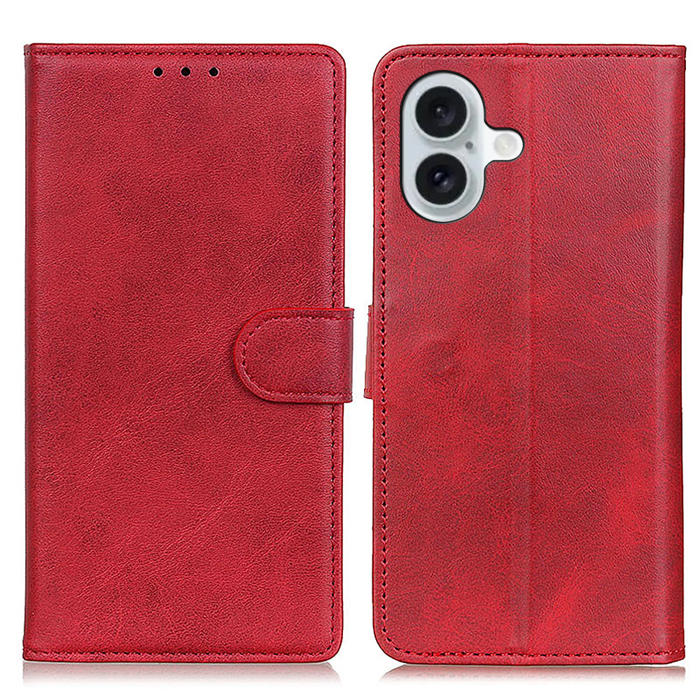 For iPhone 16 Plus Case Card Slots Wallet Cowhide Texture Leather Flip Phone Cover - Red