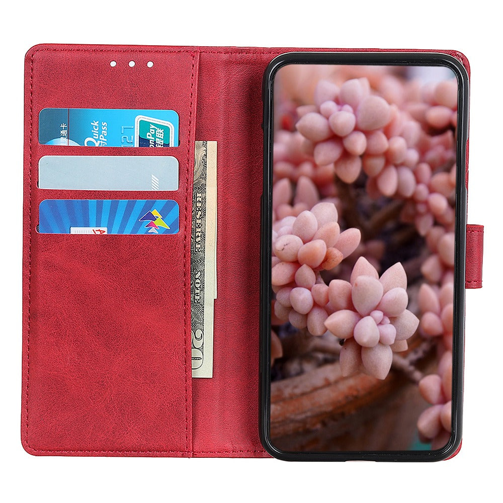 For iPhone 16 Plus Case Card Slots Wallet Cowhide Texture Leather Flip Phone Cover - Red