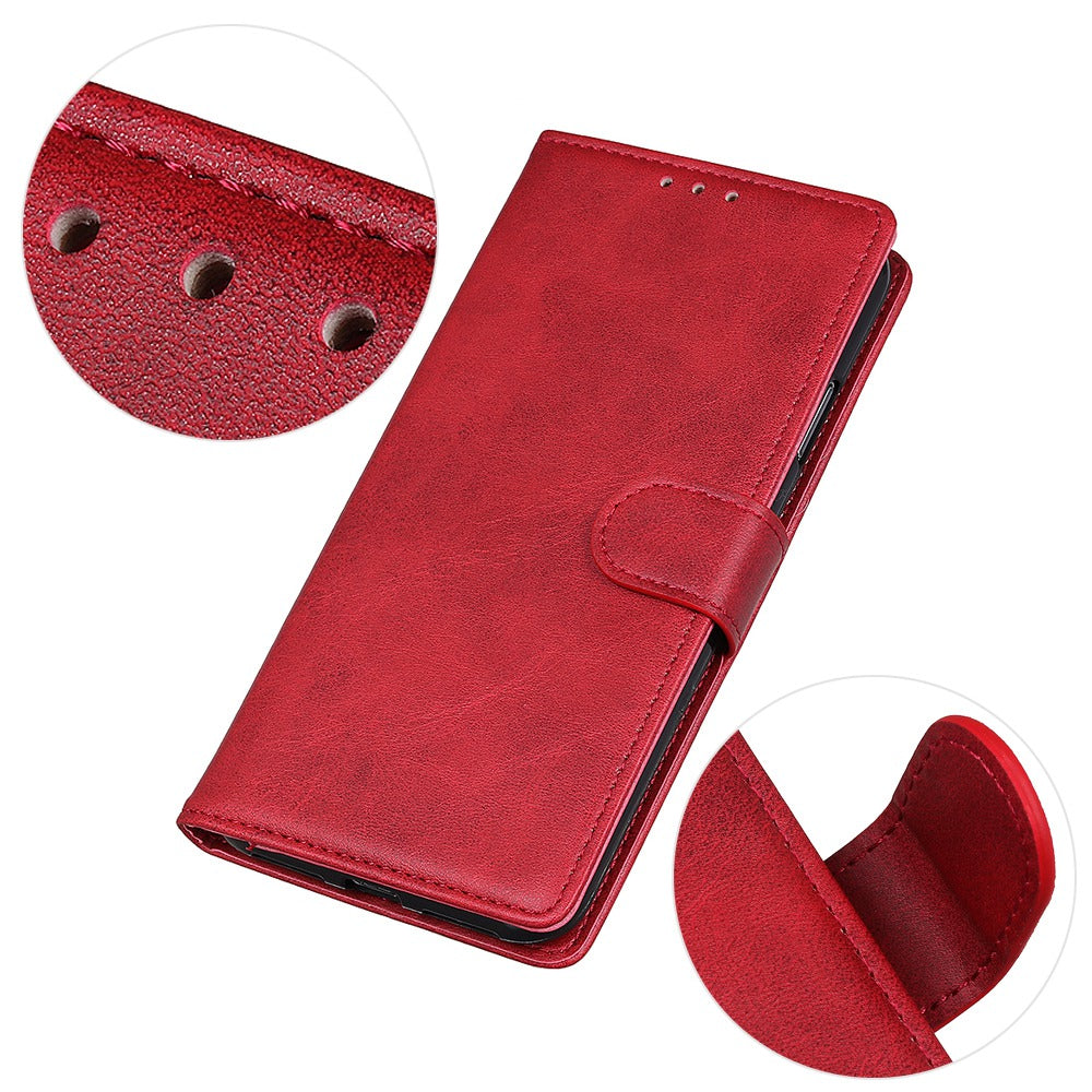 For iPhone 16 Plus Case Card Slots Wallet Cowhide Texture Leather Flip Phone Cover - Red