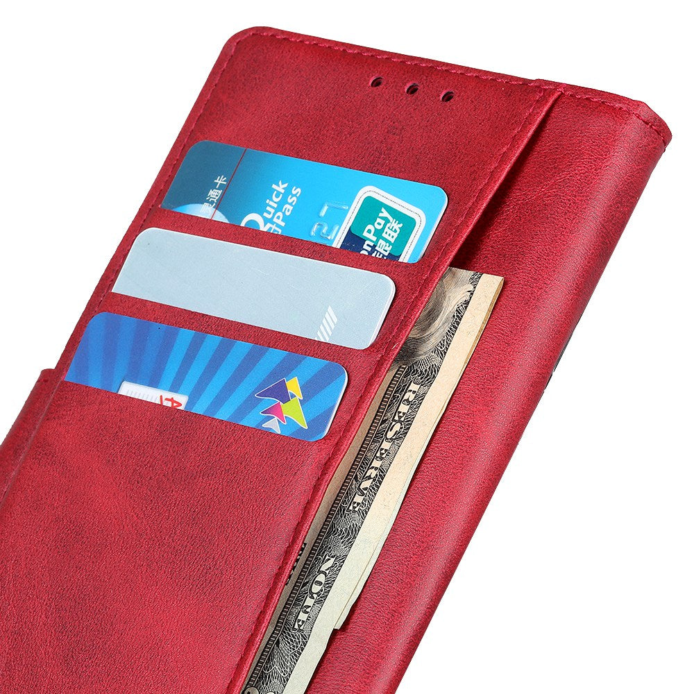 For iPhone 16 Plus Case Card Slots Wallet Cowhide Texture Leather Flip Phone Cover - Red