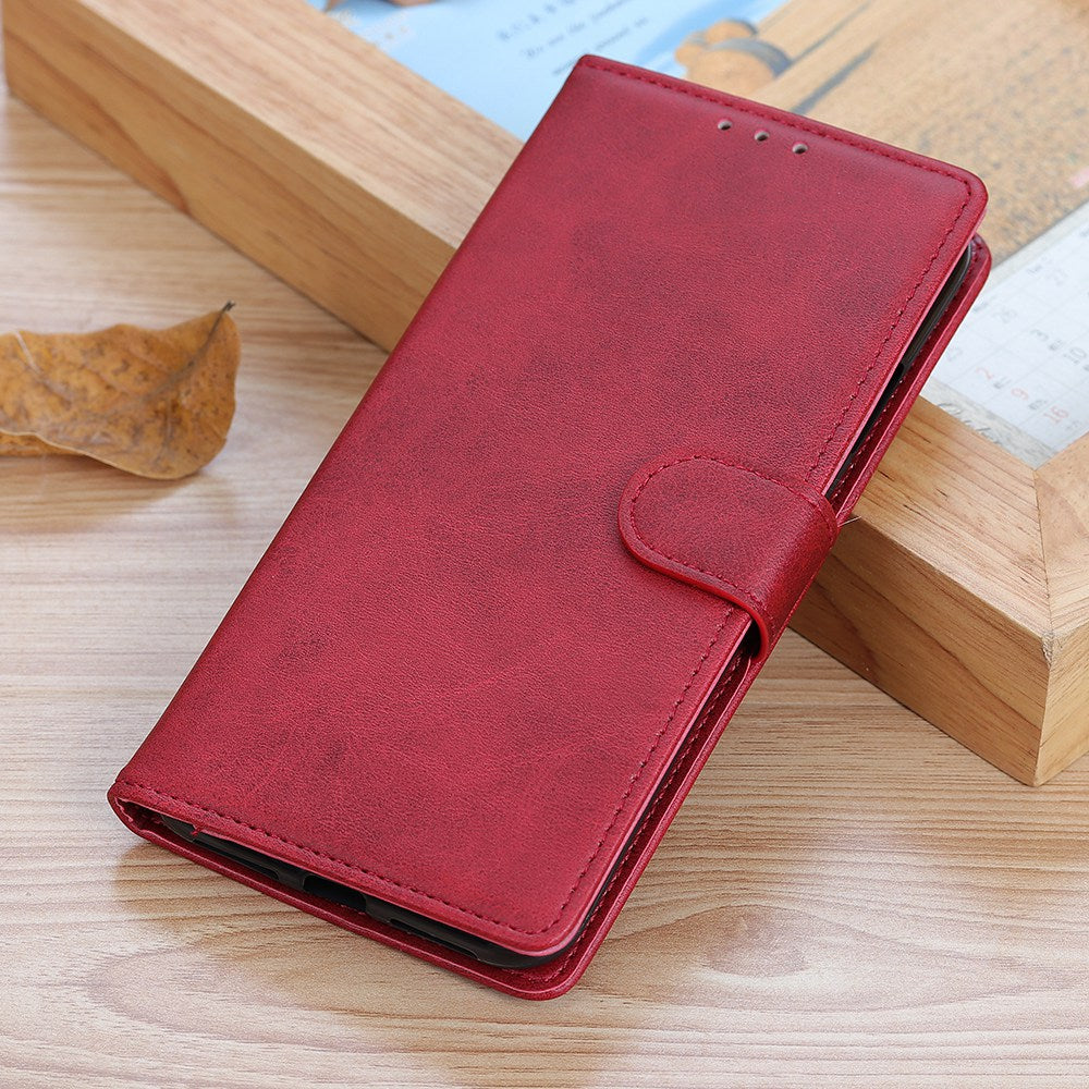 For iPhone 16 Plus Case Card Slots Wallet Cowhide Texture Leather Flip Phone Cover - Red