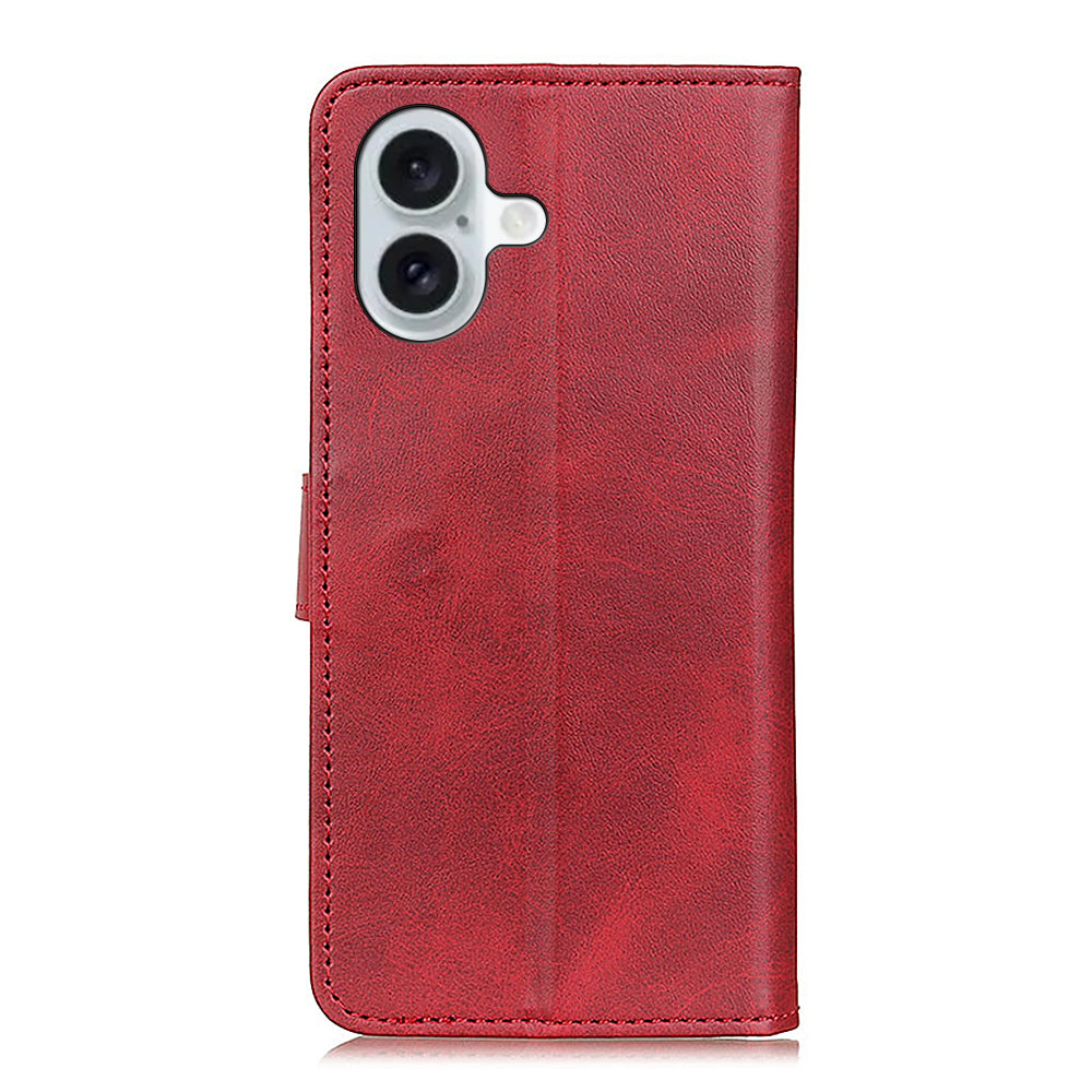 For iPhone 16 Plus Case Card Slots Wallet Cowhide Texture Leather Flip Phone Cover - Red