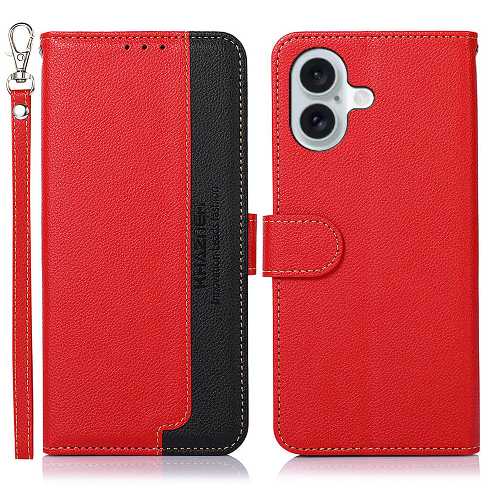 KHAZNEH For iPhone 16 Case RFID Blocking Wallet Leather Folio Flip Phone Cover - Red