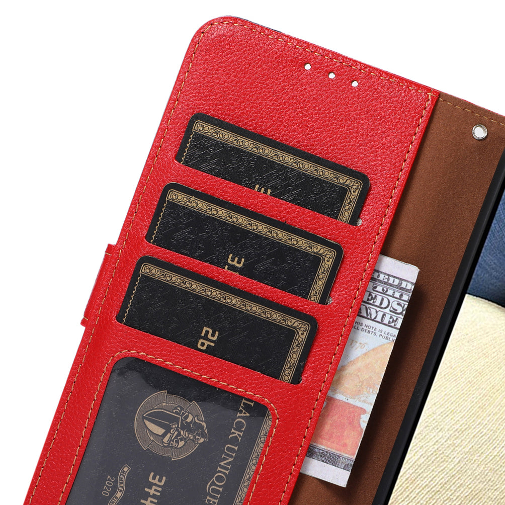 KHAZNEH For iPhone 16 Case RFID Blocking Wallet Leather Folio Flip Phone Cover - Red