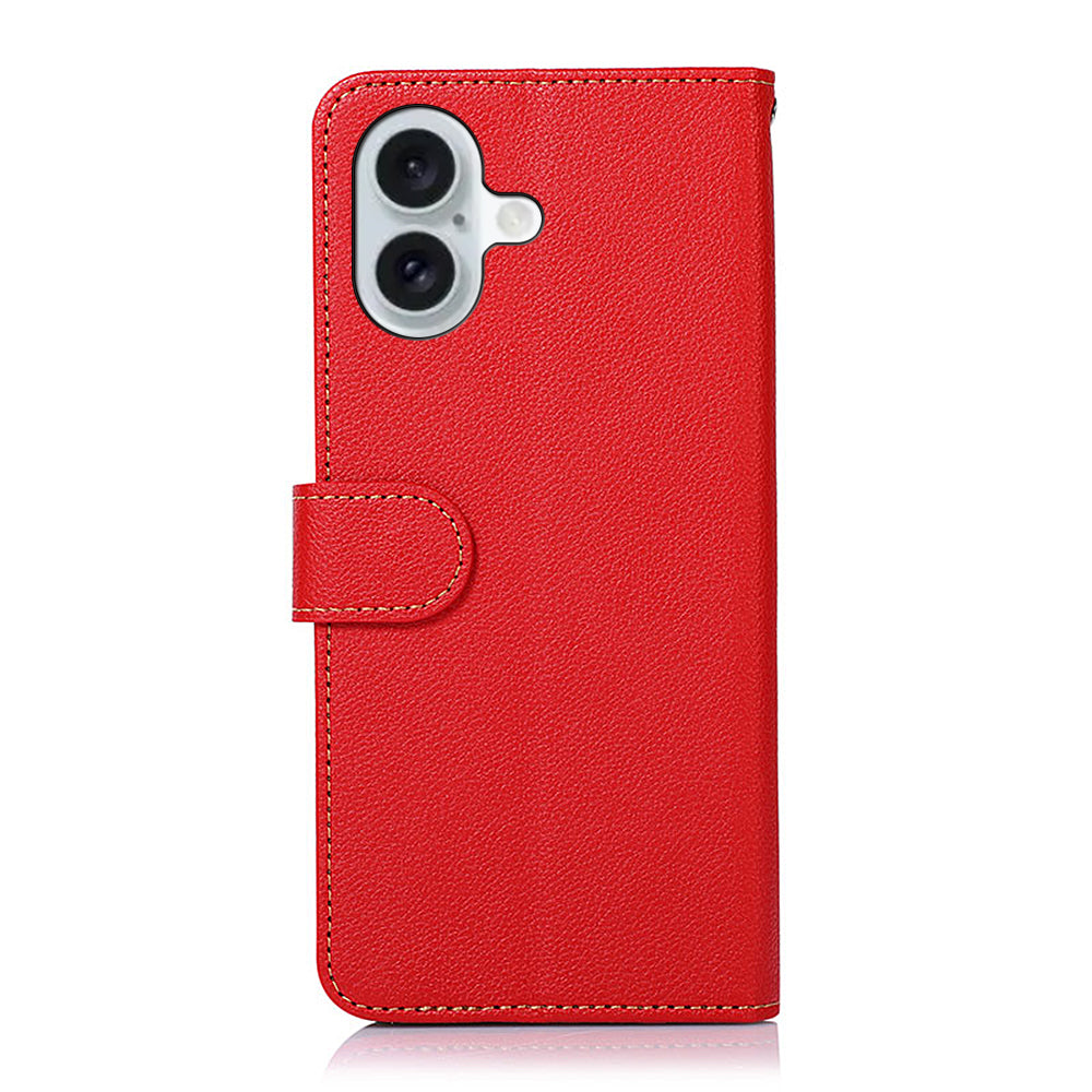 KHAZNEH For iPhone 16 Case RFID Blocking Wallet Leather Folio Flip Phone Cover - Red