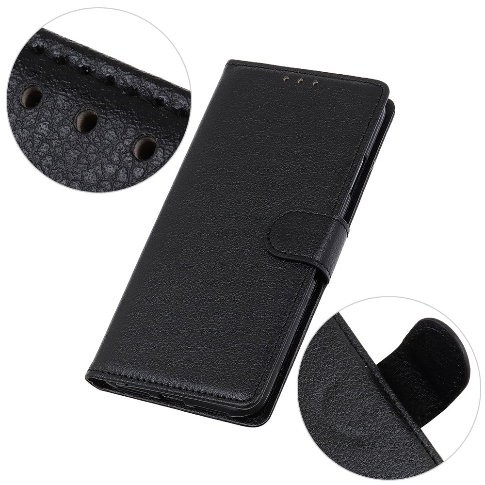 For iPhone 16 Plus Leather Case Wallet Card Slots Litchi Texture Flip Phone Cover - Black