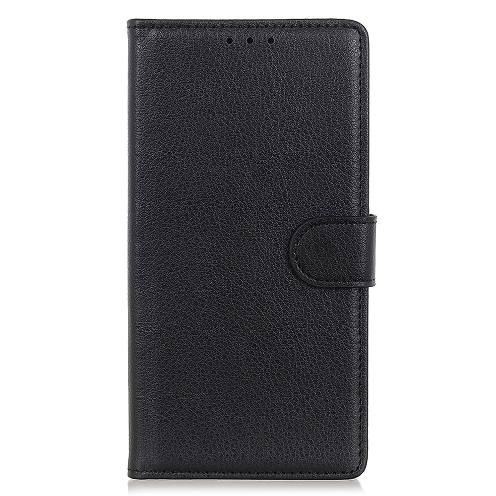 For iPhone 16 Plus Leather Case Wallet Card Slots Litchi Texture Flip Phone Cover - Black