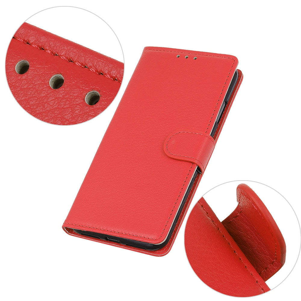 For iPhone 16 Case PU Leather Wallet Stand Litchi Texture Phone Cover - Red