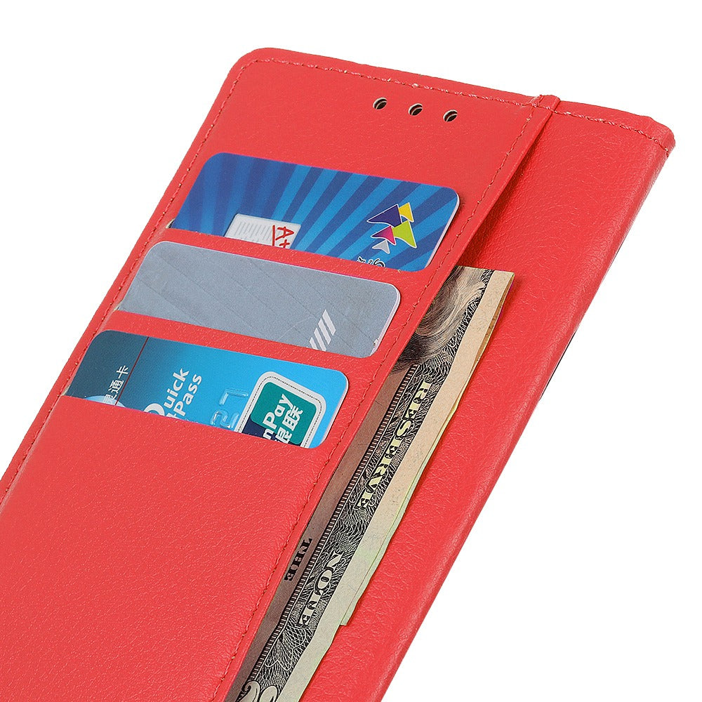 For iPhone 16 Case PU Leather Wallet Stand Litchi Texture Phone Cover - Red