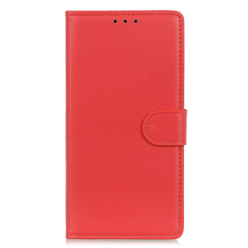 For iPhone 16 Case PU Leather Wallet Stand Litchi Texture Phone Cover - Red