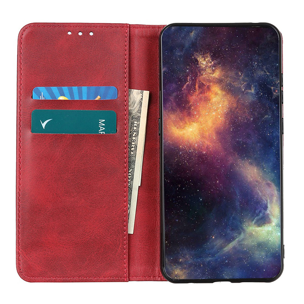 For iPhone 16 Case Magnetic Absorption Split Leather Folio Phone Cover - Red