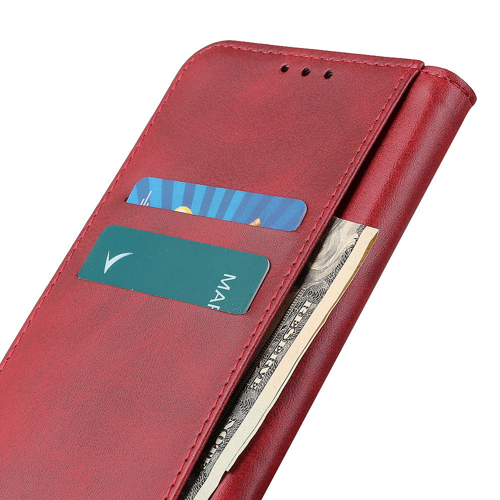 For iPhone 16 Case Magnetic Absorption Split Leather Folio Phone Cover - Red