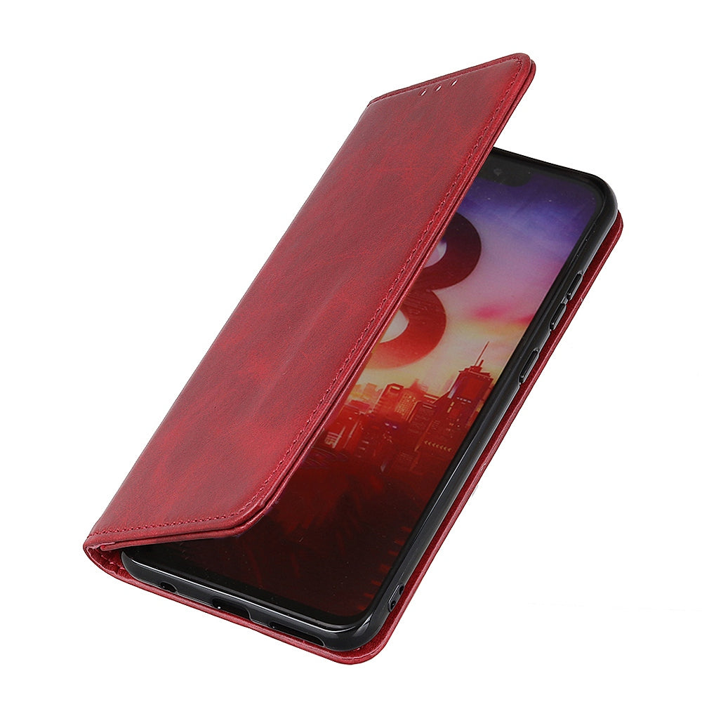 For iPhone 16 Case Magnetic Absorption Split Leather Folio Phone Cover - Red