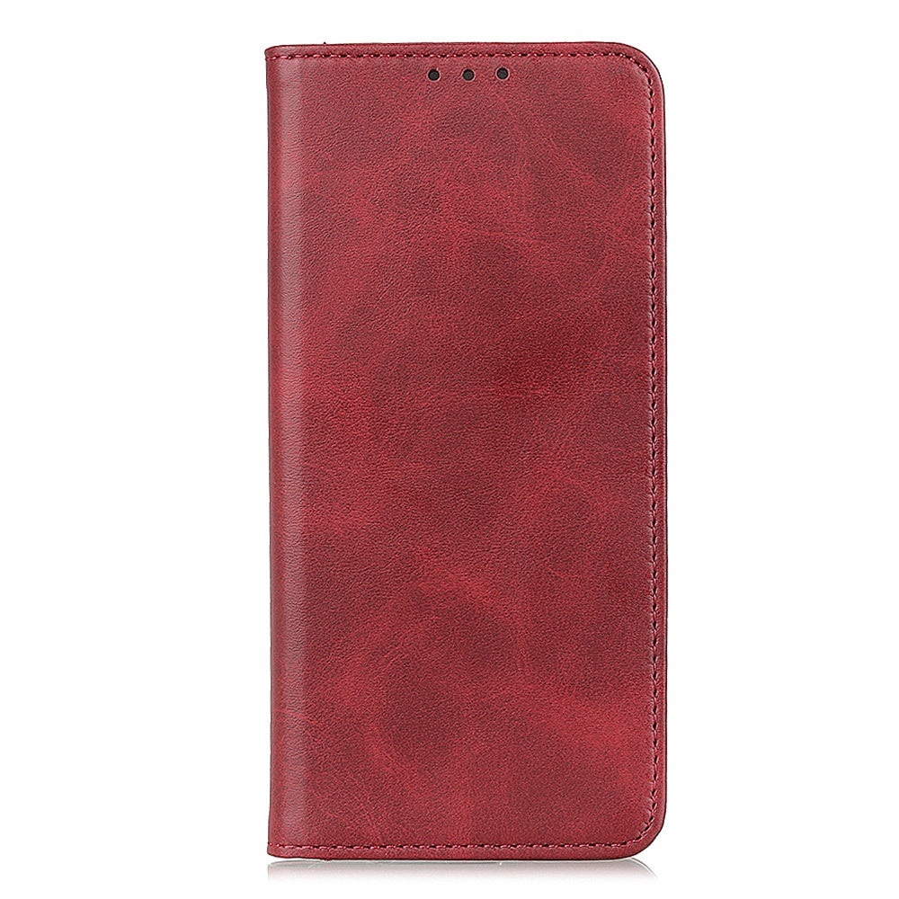 For iPhone 16 Case Magnetic Absorption Split Leather Folio Phone Cover - Red