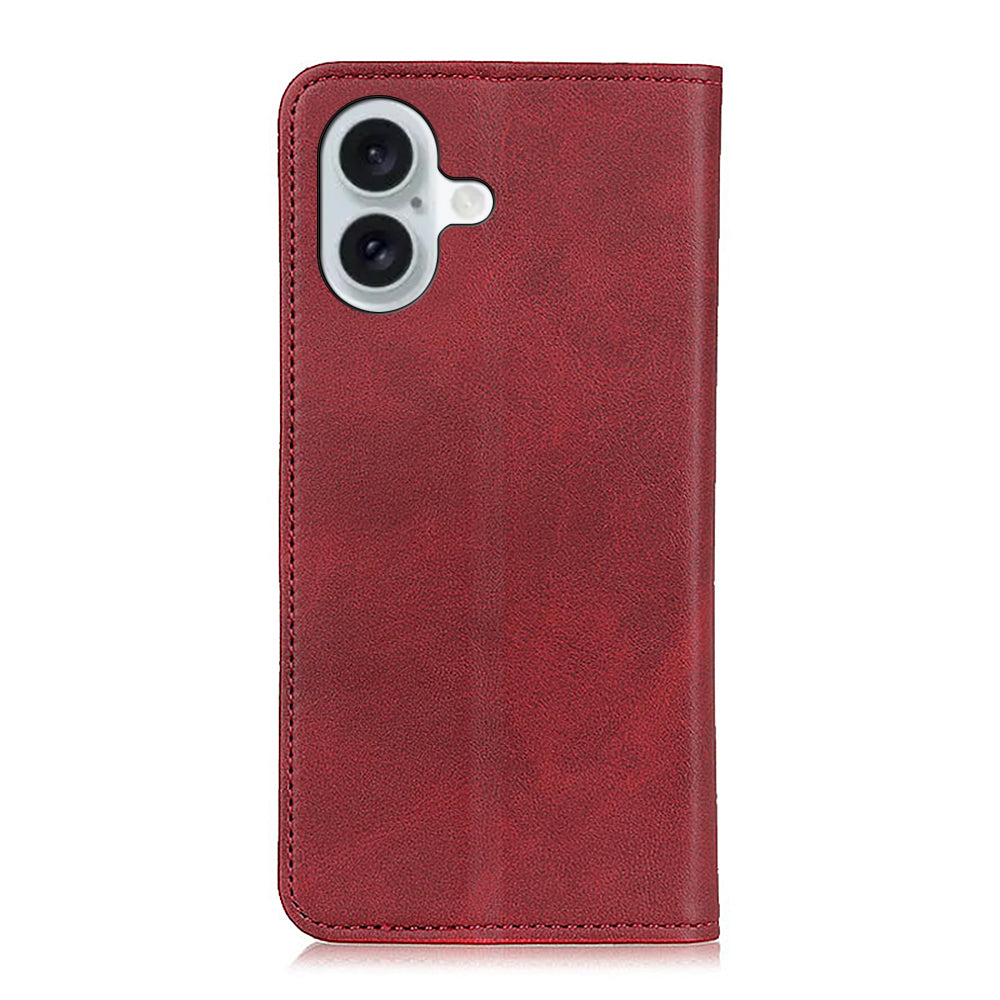 For iPhone 16 Case Magnetic Absorption Split Leather Folio Phone Cover - Red