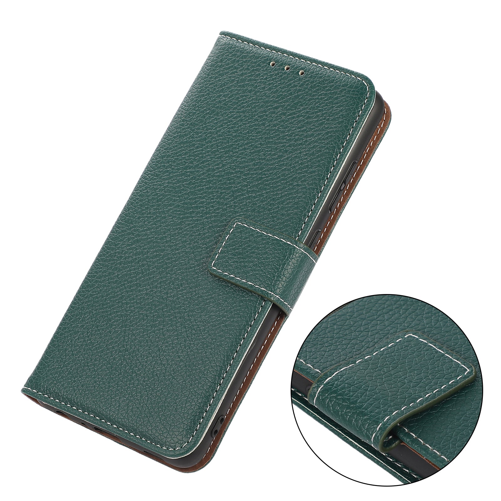 For iPhone 16 Pro Max Stand Case Litchi Texture Leather Phone Cover with Wallet - Blackish Green