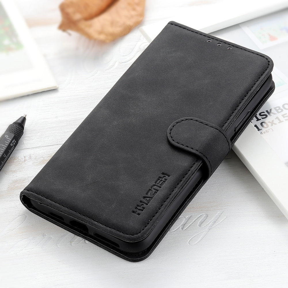 KHAZNEH For iPhone 16 Pro Max Case Vintage PU Leather Folio Phone Cover with Card Slots - Black