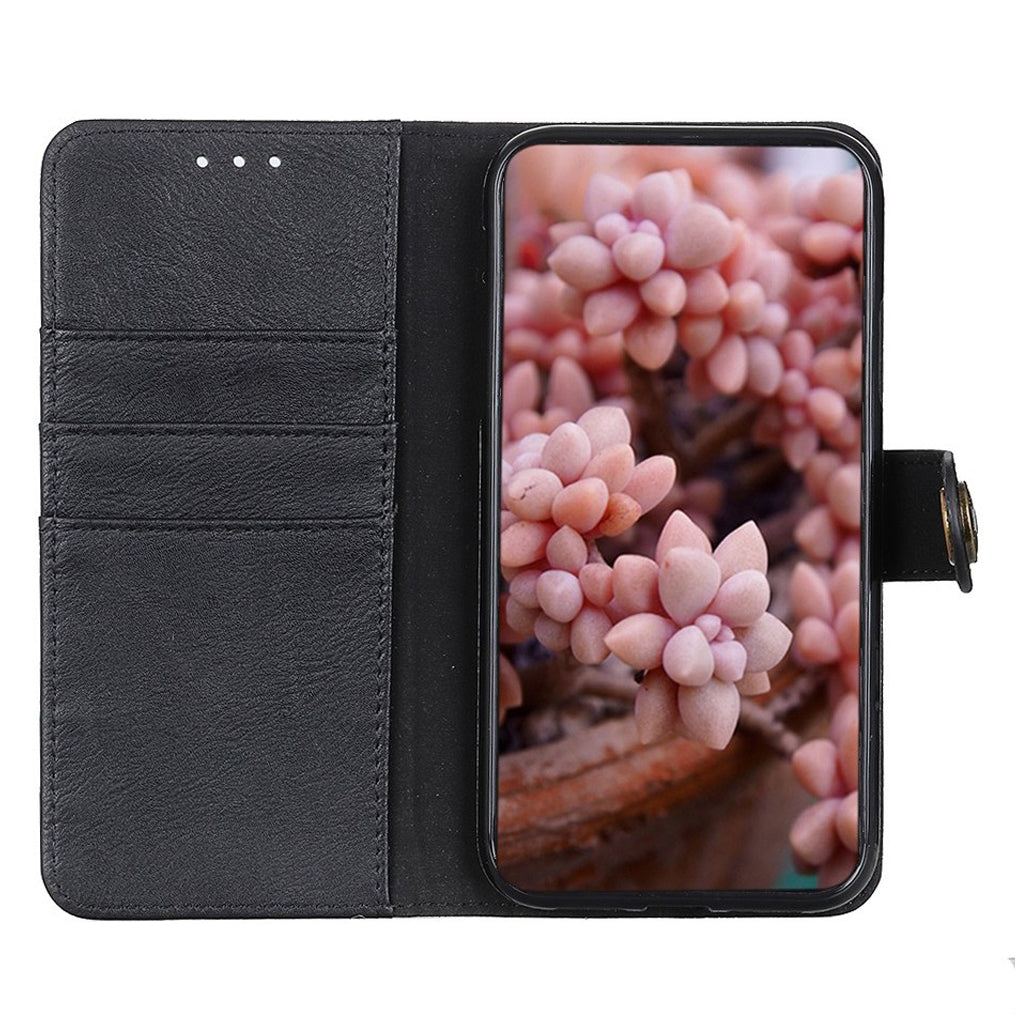 KHAZNEH For iPhone 16 Pro Max Case Cowhide Texture Leather Flip Phone Cover with Wallet - Black