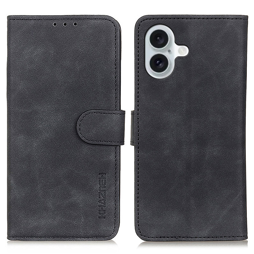 KHAZNEH For iPhone 16 Plus Case Retro Leather Cash / Card Holder Phone Cover - Black