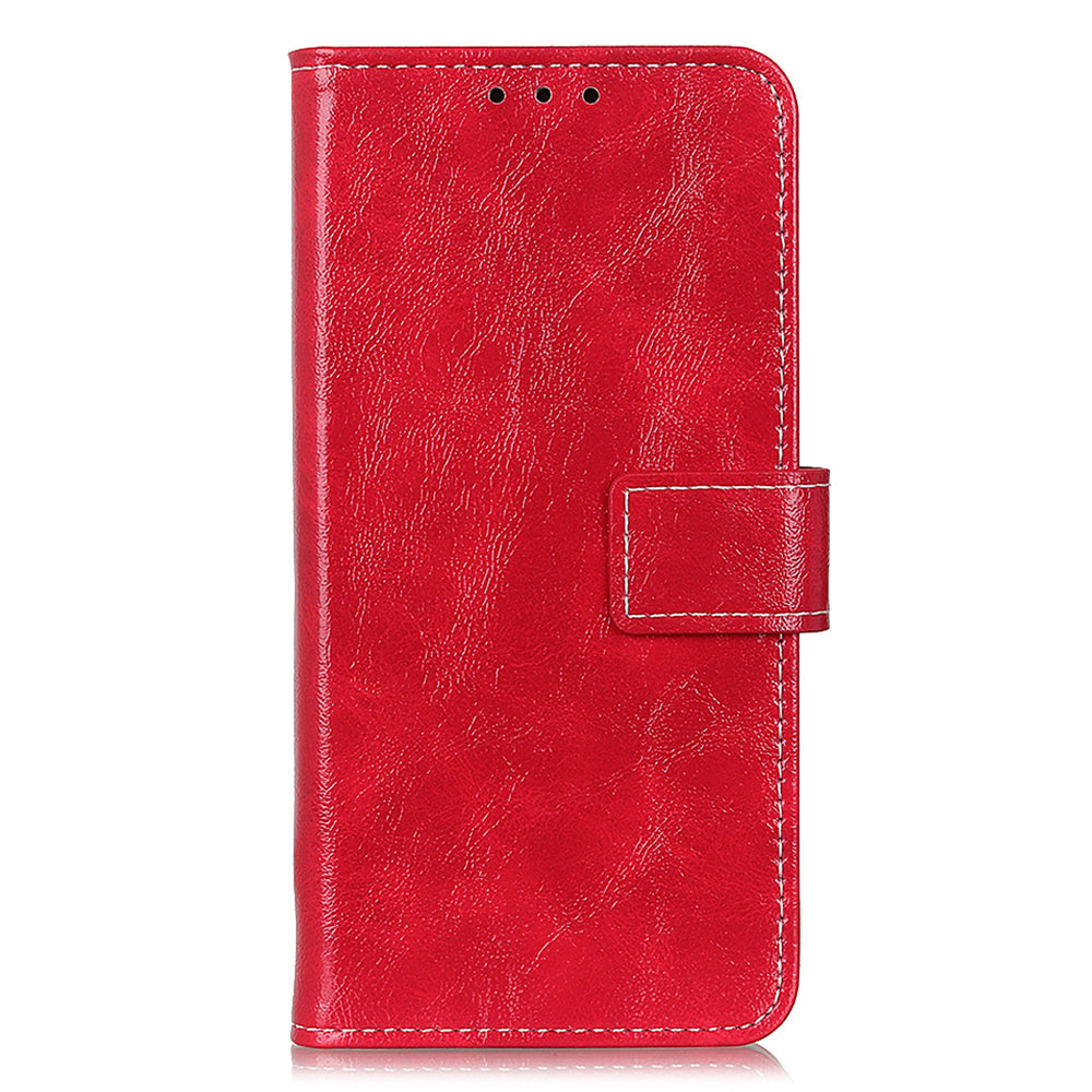 For iPhone 16 Case Retro Crazy Horse Texture Leather Purse Stand Phone Cover - Red