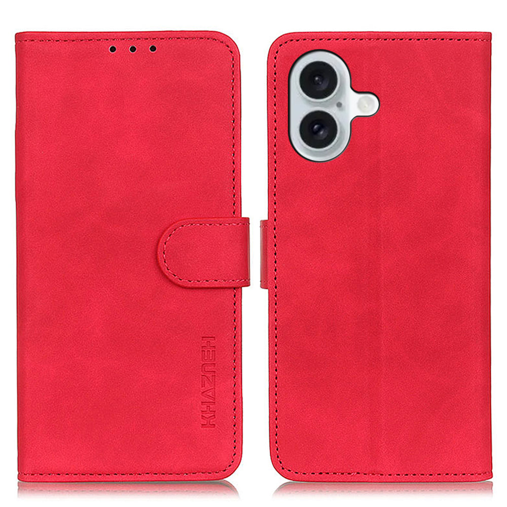 KHAZNEH For iPhone 16 Case Retro Leather Phone Cover with Wallet Stand - Red