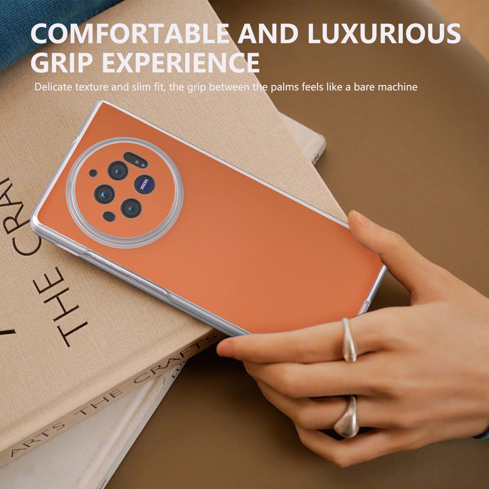 For vivo X Fold3 Case Anti-slip Grip Protective Leather+PC Phone Cover - Orange