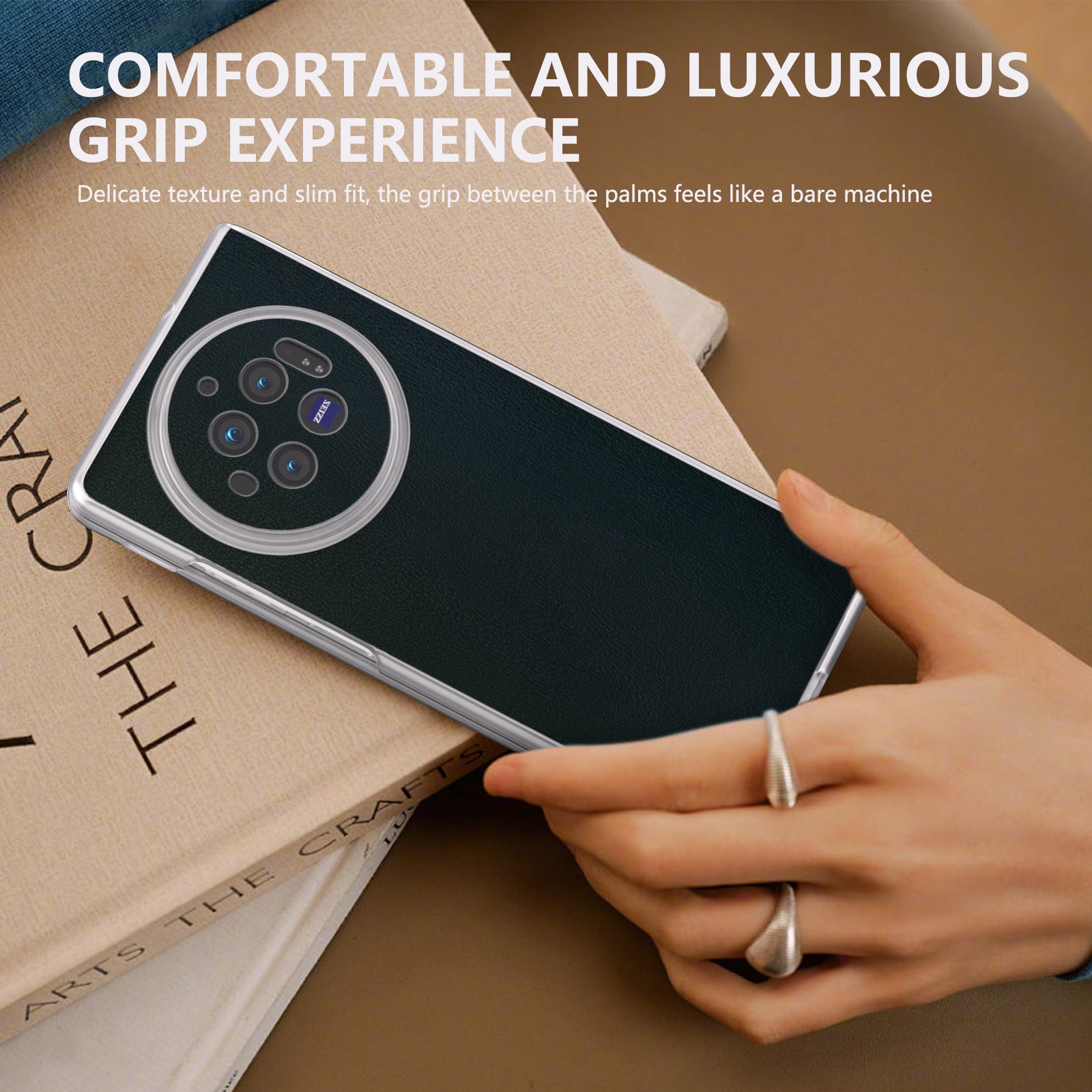 For vivo X Fold3 Case Anti-slip Grip Protective Leather+PC Phone Cover - Dark Green