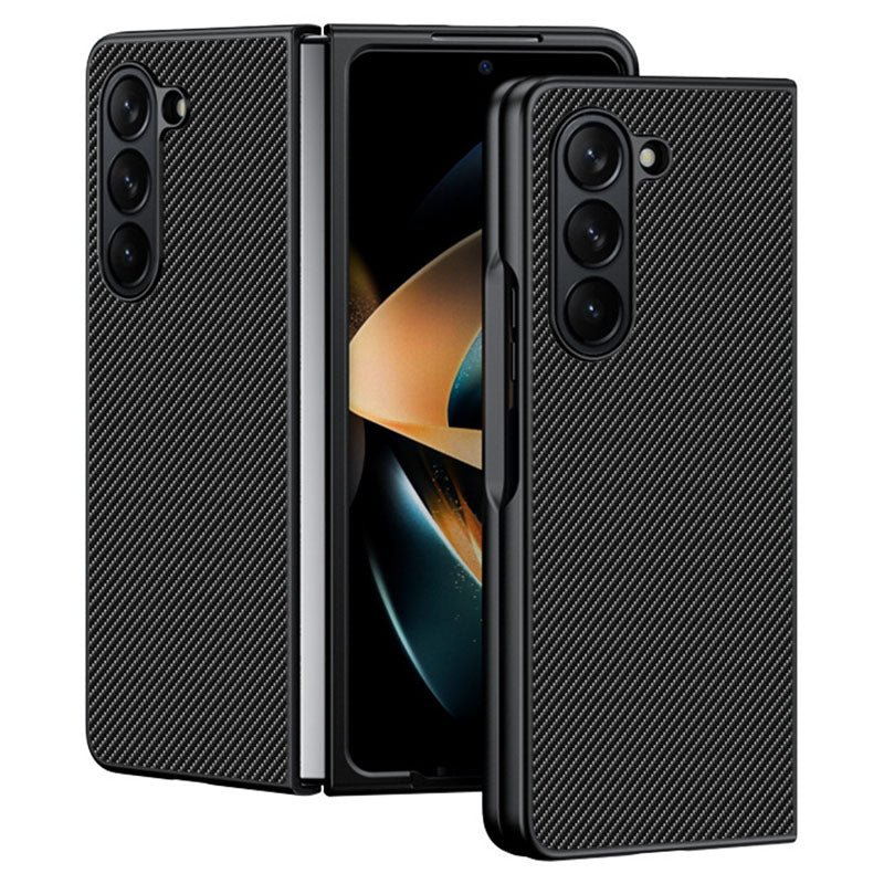 For Samsung Galaxy Z Fold6 5G Case Carbon Fiber Texture PU + PC Phone Cover - Carbon Black