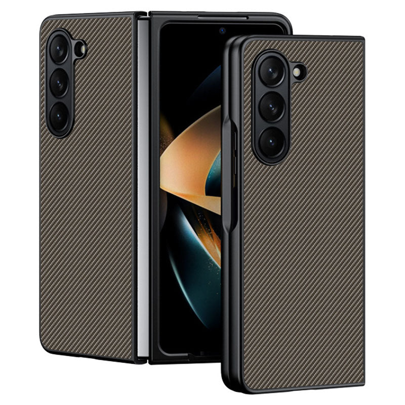 For Samsung Galaxy Z Fold6 5G Case Carbon Fiber Texture PU + PC Phone Cover - Carbon Gold