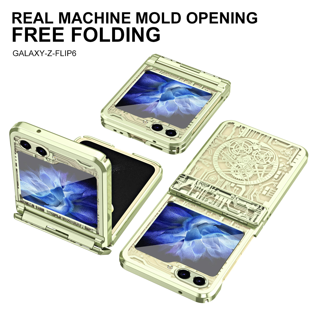 Mechanical Legend Series For Samsung Galaxy Z Flip6 5G Case Electroplating Hard PC Phone Cover - Matcha Green