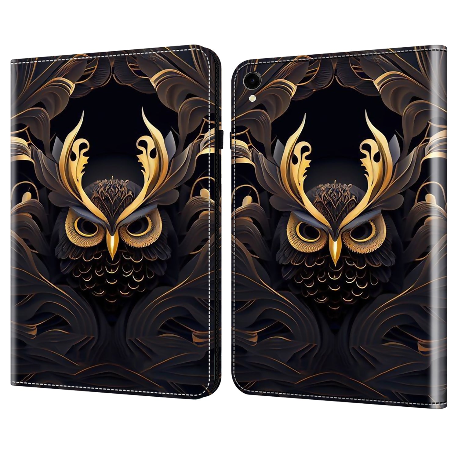 For Samsung Galaxy Tab S10 / S9 / Tab S9 FE Case Folio Stand PU Leather Pattern Tablet Cover - Owl