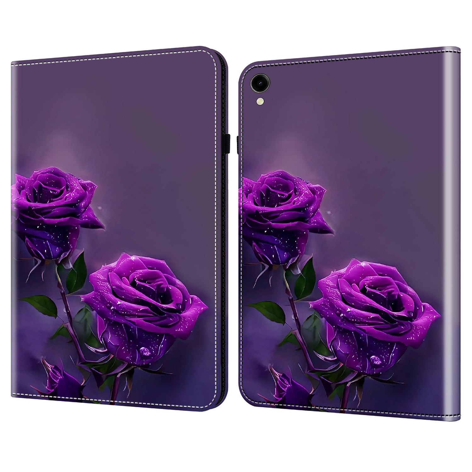 For Samsung Galaxy Tab S10 / S9 / Tab S9 FE Case Folio Stand PU Leather Pattern Tablet Cover - Purple Rose