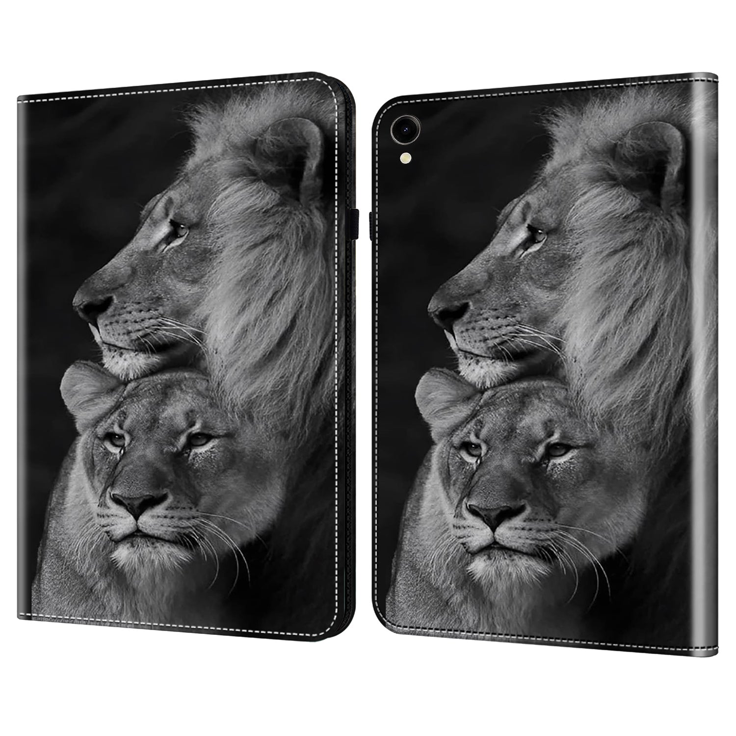 For Samsung Galaxy Tab S10 / S9 / Tab S9 FE Case Folio Stand PU Leather Pattern Tablet Cover - Couple Lions