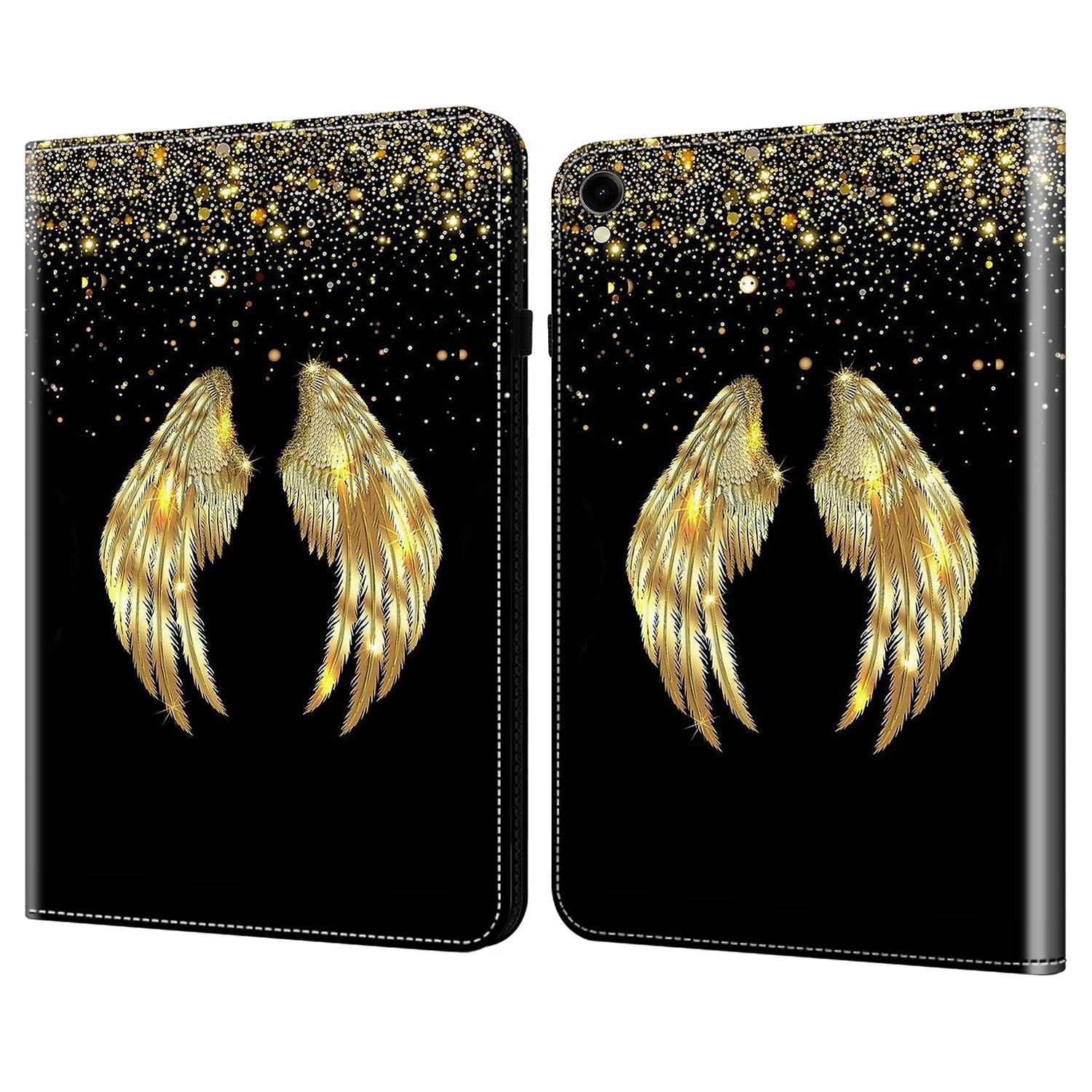 For Samsung Galaxy Tab S10 / S9 / Tab S9 FE Case Folio Stand PU Leather Pattern Tablet Cover - Gold Wings