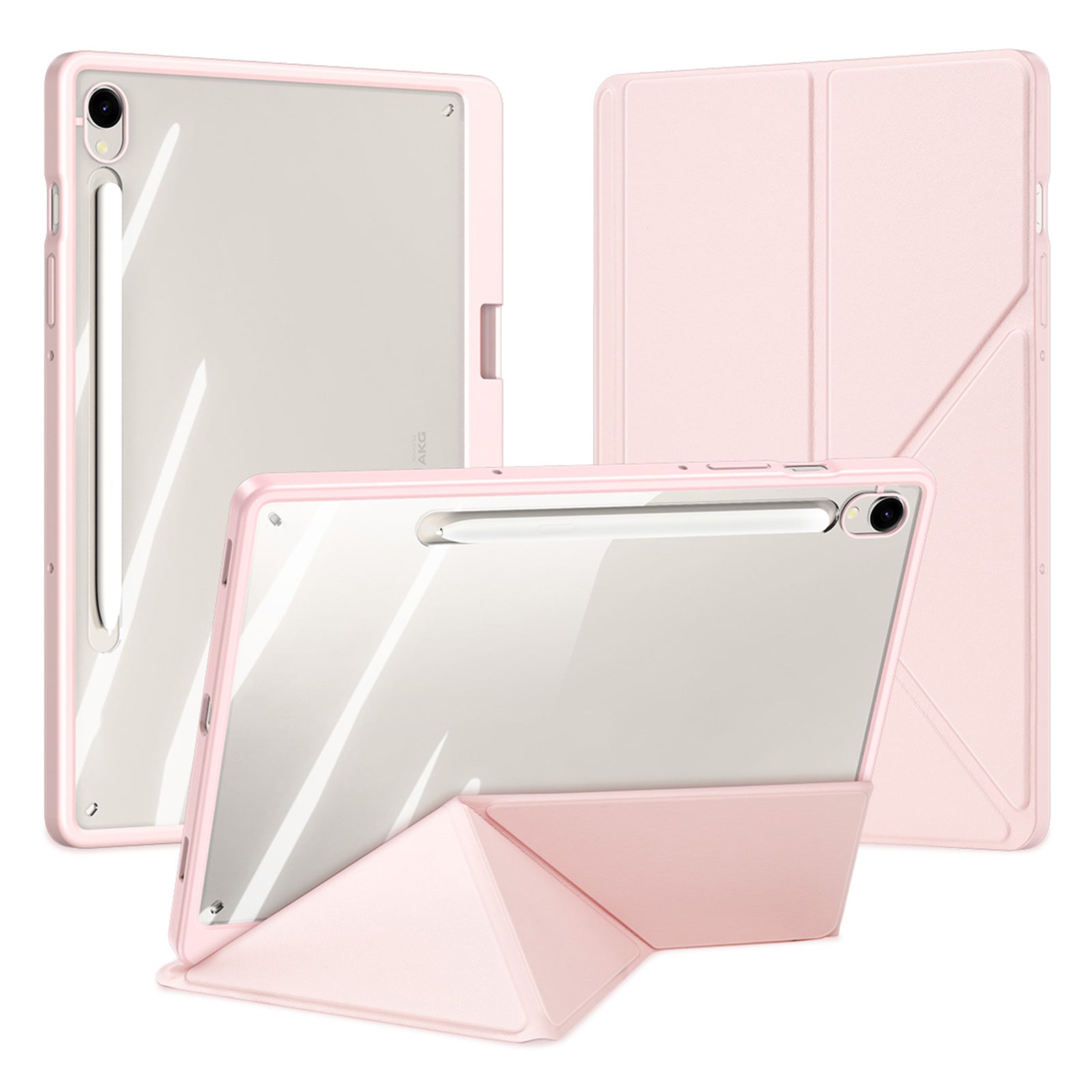 DUX DUCIS Magi Series for Samsung Galaxy Tab S9 / S9 FE Case Origami Stand Leather+PC+TPU Clear Back Cover - Pink