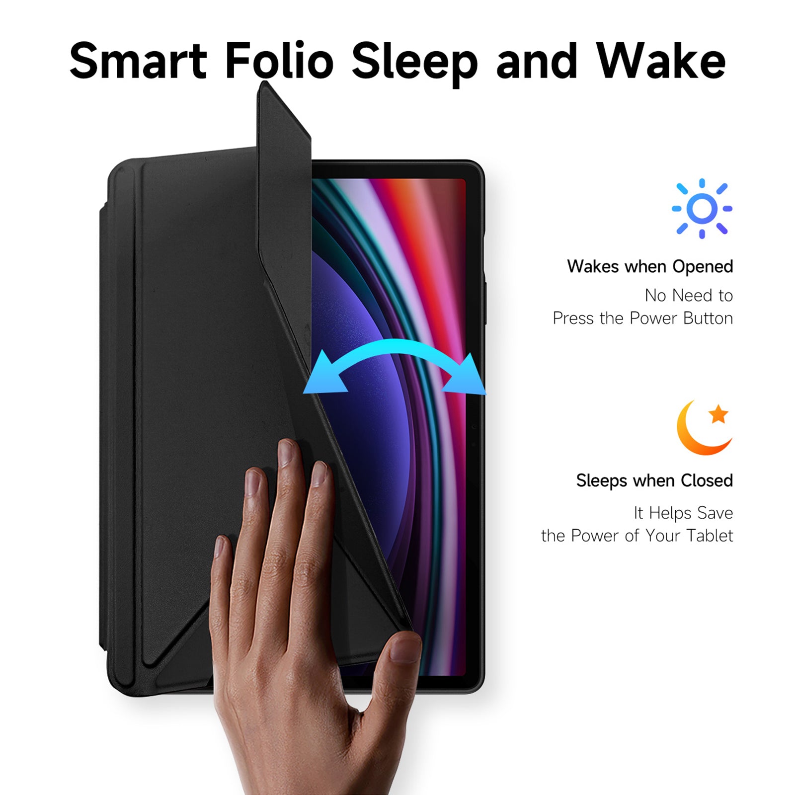 DUX DUCIS Magi Series for Samsung Galaxy Tab S9+ / S9 FE+ Leather Case Origami Stand Auto Wake / Sleep Cover - Black