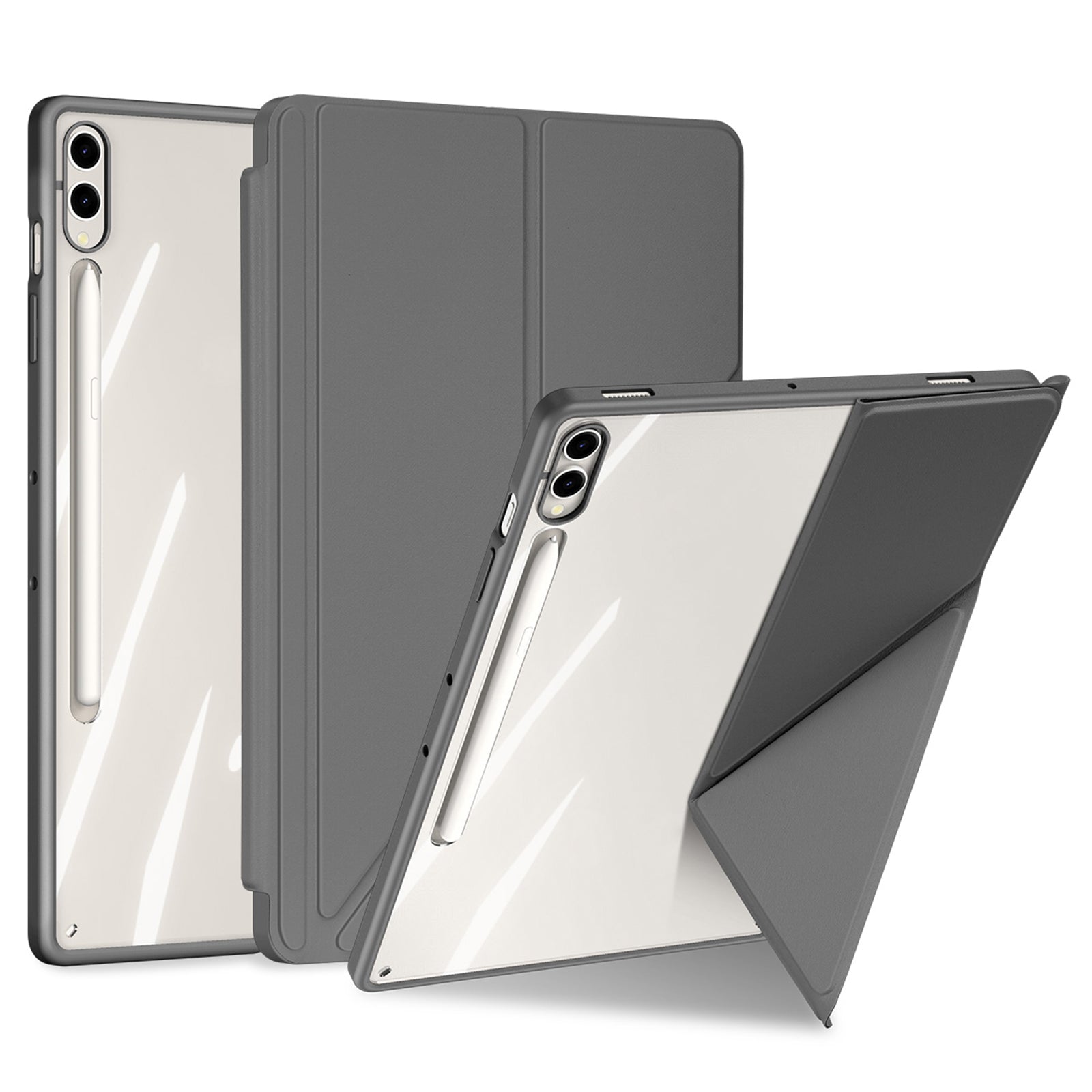 DUX DUCIS Magi Series for Samsung Galaxy Tab S9+ / S9 FE+ Leather Case Origami Stand Auto Wake / Sleep Cover - Grey