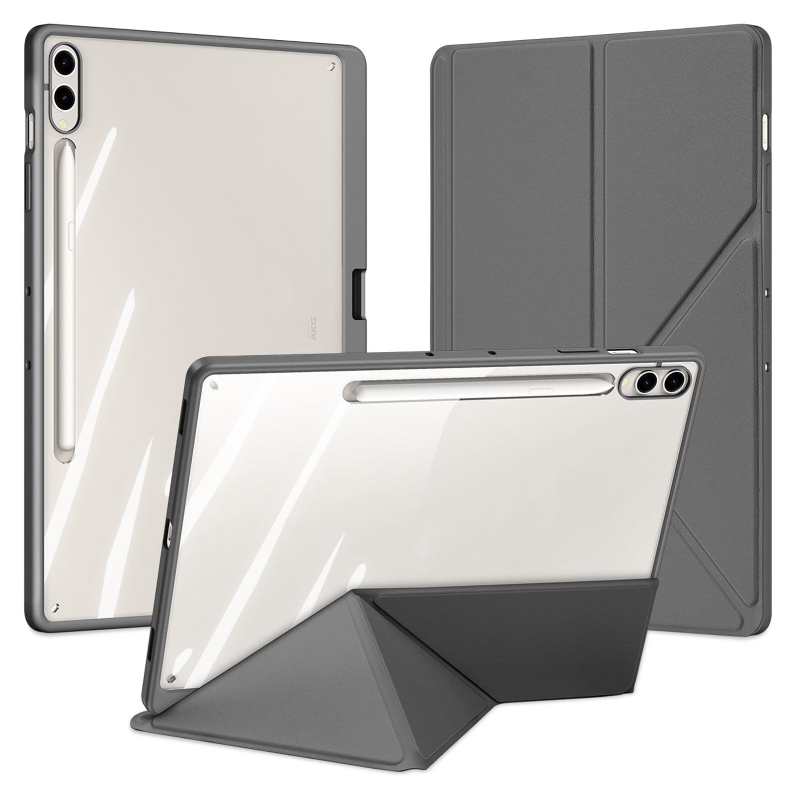 DUX DUCIS Magi Series for Samsung Galaxy Tab S9+ / S9 FE+ Leather Case Origami Stand Auto Wake / Sleep Cover - Grey