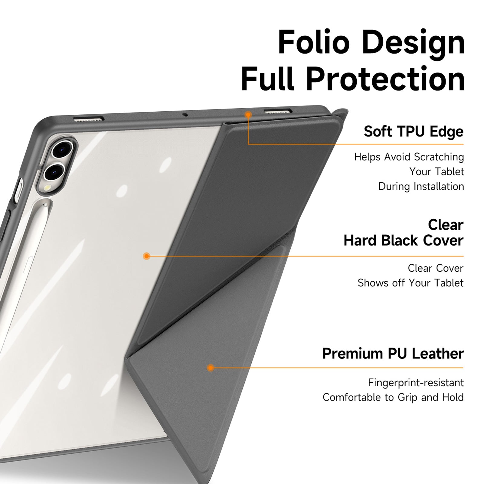 DUX DUCIS Magi Series for Samsung Galaxy Tab S9+ / S9 FE+ Leather Case Origami Stand Auto Wake / Sleep Cover - Grey