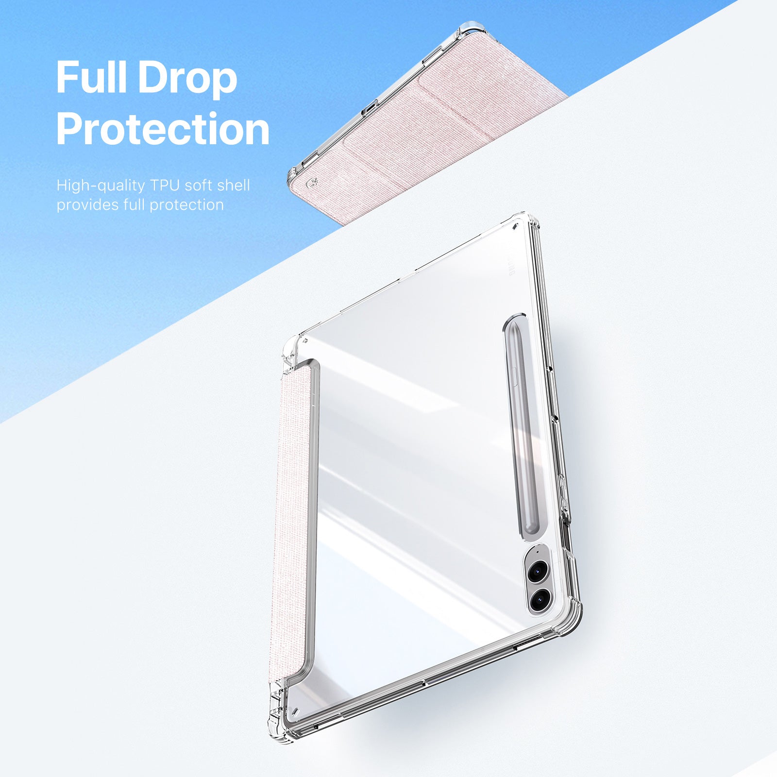 DUX DUCIS Unid Series For Samsung Galaxy Tab S9 FE+ / S9+ Case Auto Wake / Sleep TPU+PC+Leather Clear Tablet Cover - Light Pink