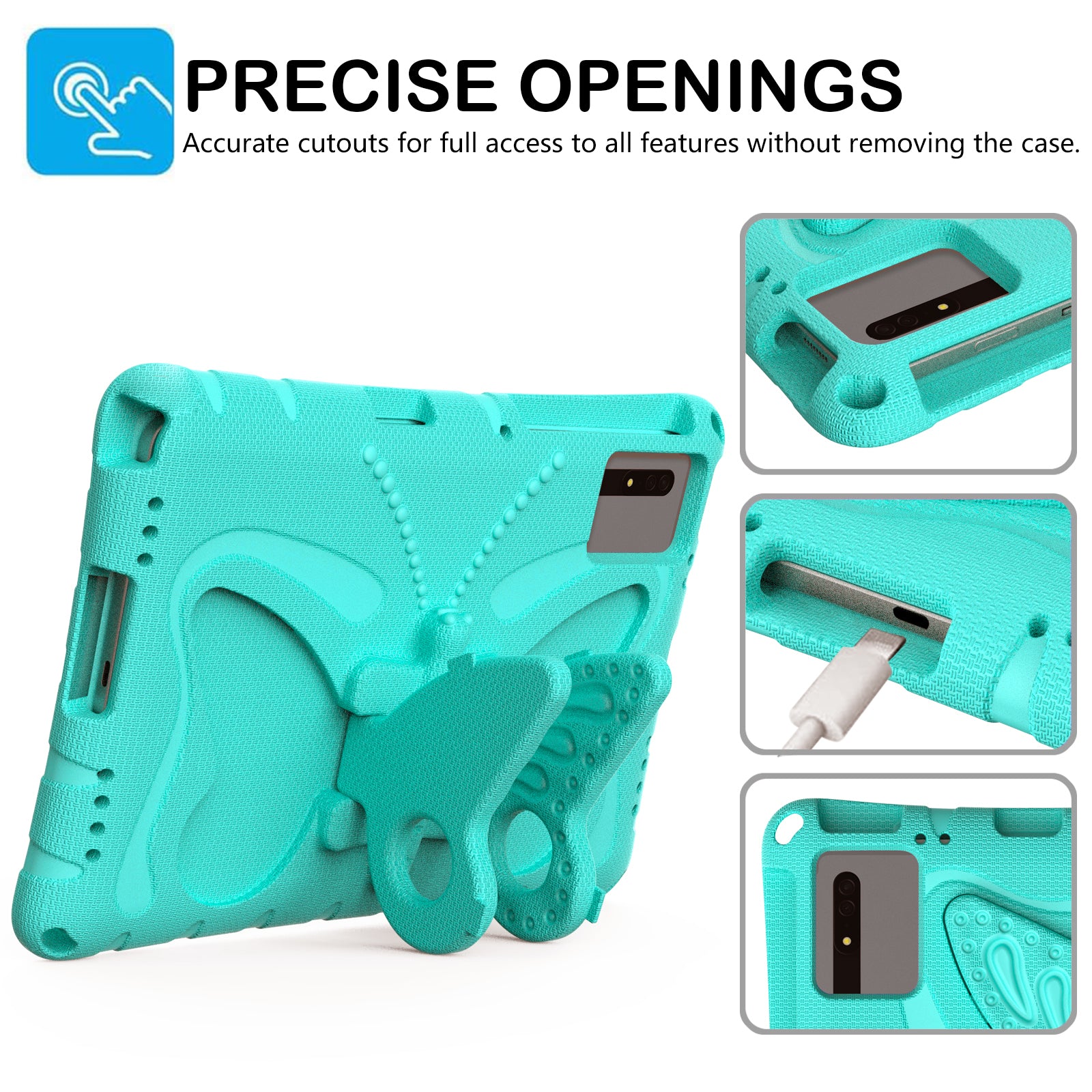 Butterfly Kickstand EVA Tablet Cover For Huawei MatePad SE 11 / Lenovo Tab M11 / Samsung Galaxy Tab S9 FE / S9 / S8 / S7 / Xiaomi Redmi Pad SE / Pad 6 - Mint Green