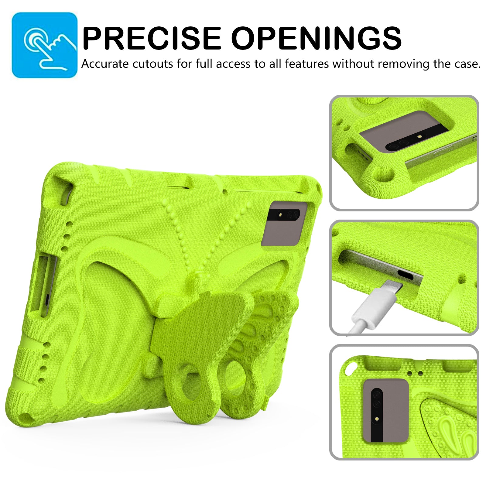 Butterfly Kickstand EVA Tablet Cover For Huawei MatePad SE 11 / Lenovo Tab M11 / Samsung Galaxy Tab S9 FE / S9 / S8 / S7 / Xiaomi Redmi Pad SE / Pad 6 - Green