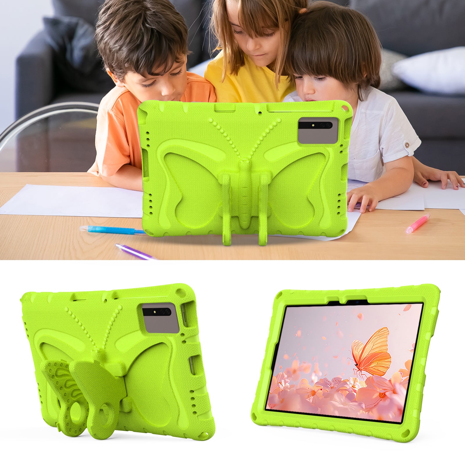 Butterfly Kickstand EVA Tablet Cover For Huawei MatePad SE 11 / Lenovo Tab M11 / Samsung Galaxy Tab S9 FE / S9 / S8 / S7 / Xiaomi Redmi Pad SE / Pad 6 - Green